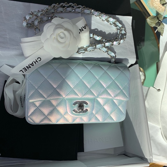 21K CHANEL Classic Mini Flap Bag Iridescent  Blue - Picture 7 of 10